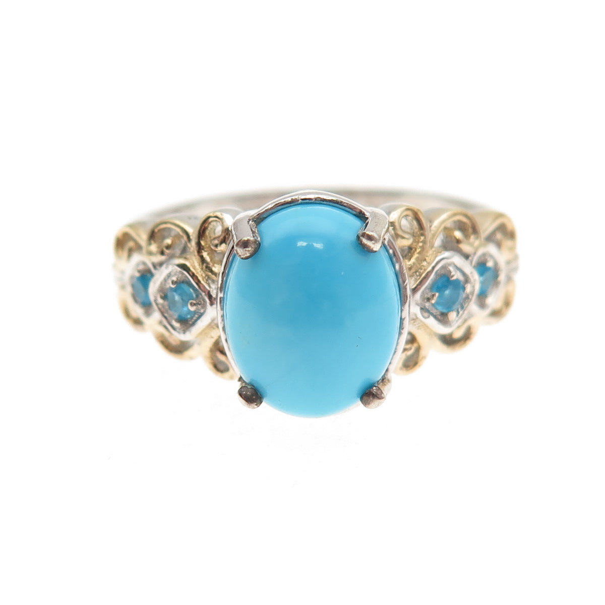 Chuck Clemency Sterling Silver 2-Tone Real Turquoise & Apatite Ring Size 8.25
