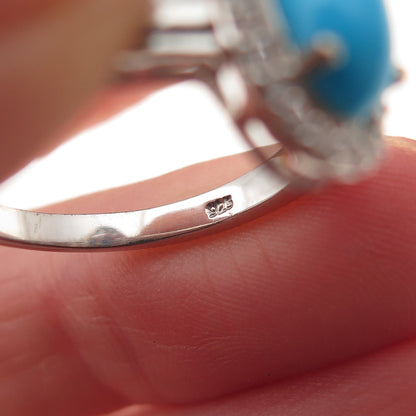 Chuck Clemency 925 Sterling Silver Real Turquoise & White Topaz Ring Size 8