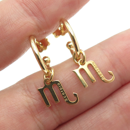 HAN 925 Sterling Silver Gold Plated Italy Scorpio Zodiac Charm Hoop Earrings