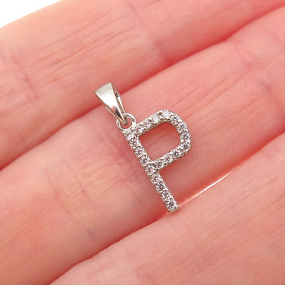 925 Sterling Silver Round-Cut C Z Letter P Initial Mini Charm Pendant