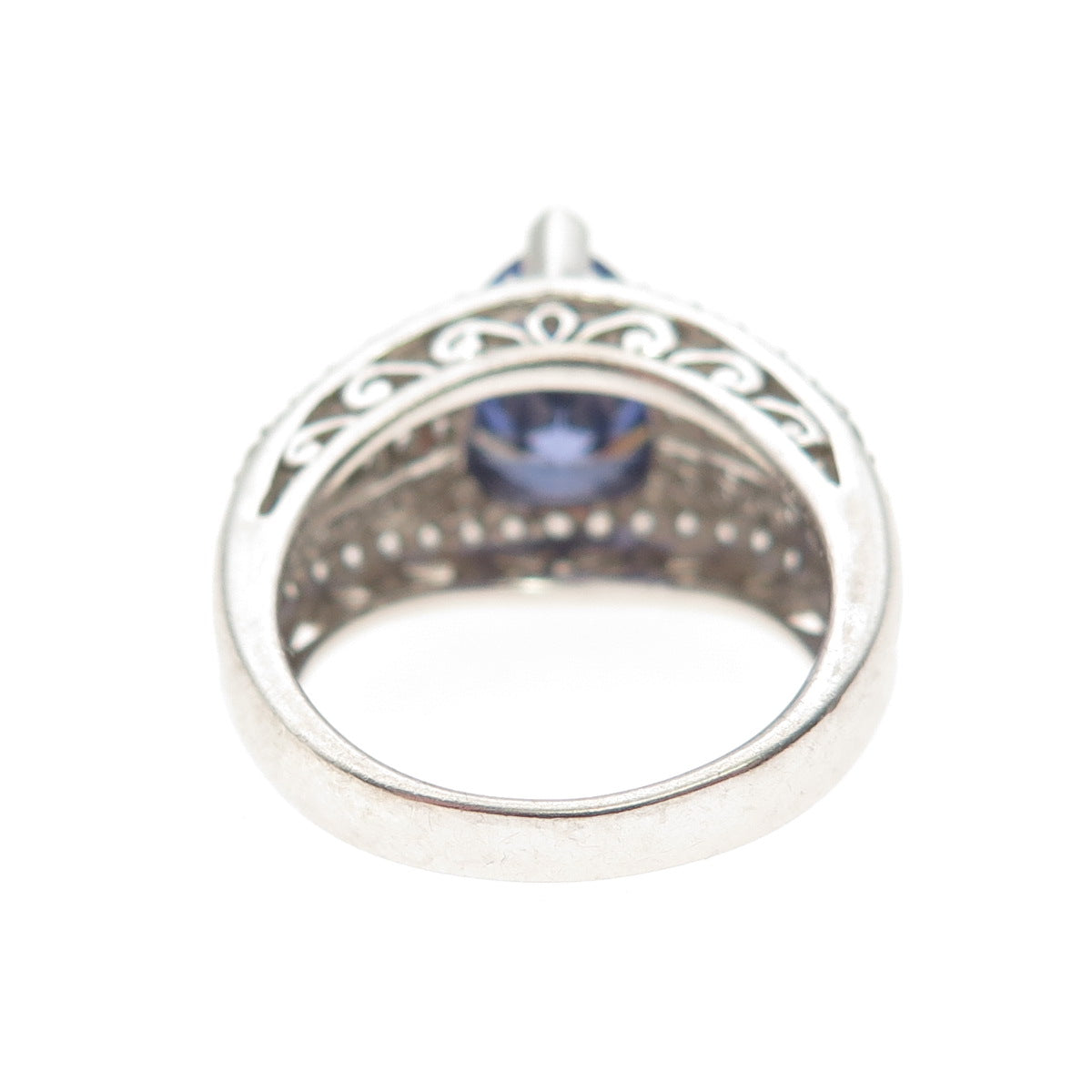 925 Sterling Silver Blue & White C Z Teardrop Ring Size 6