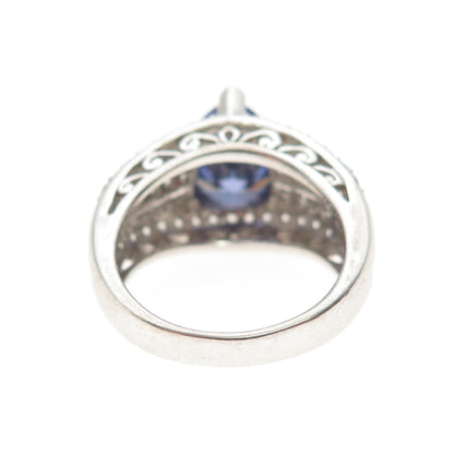 925 Sterling Silver Blue & White C Z Teardrop Ring Size 6