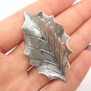 925 Sterling Silver Vintage BEAU Striped Leaf Pin Brooch
