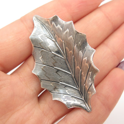 925 Sterling Silver Vintage BEAU Striped Leaf Pin Brooch