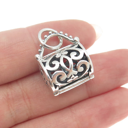 925 Sterling Silver Vintage Lady's Bag Ornate Locket Pendant