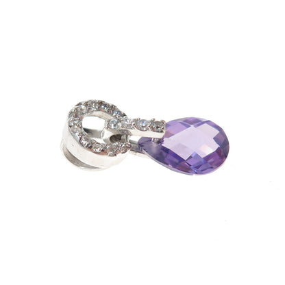 925 Sterling Silver Pear-Cut Purple & Round-Cut White C Z Mini Slide Pendant