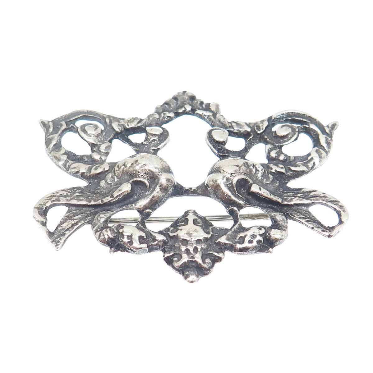 PERUZZI BOSTON 925 Sterling Silver Antique Art Deco Cherub Oxidized Pin Brooch