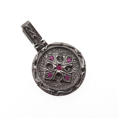 Jolusa 925 Sterling Silver Black Rhodium Real Ruby Cross Pendant