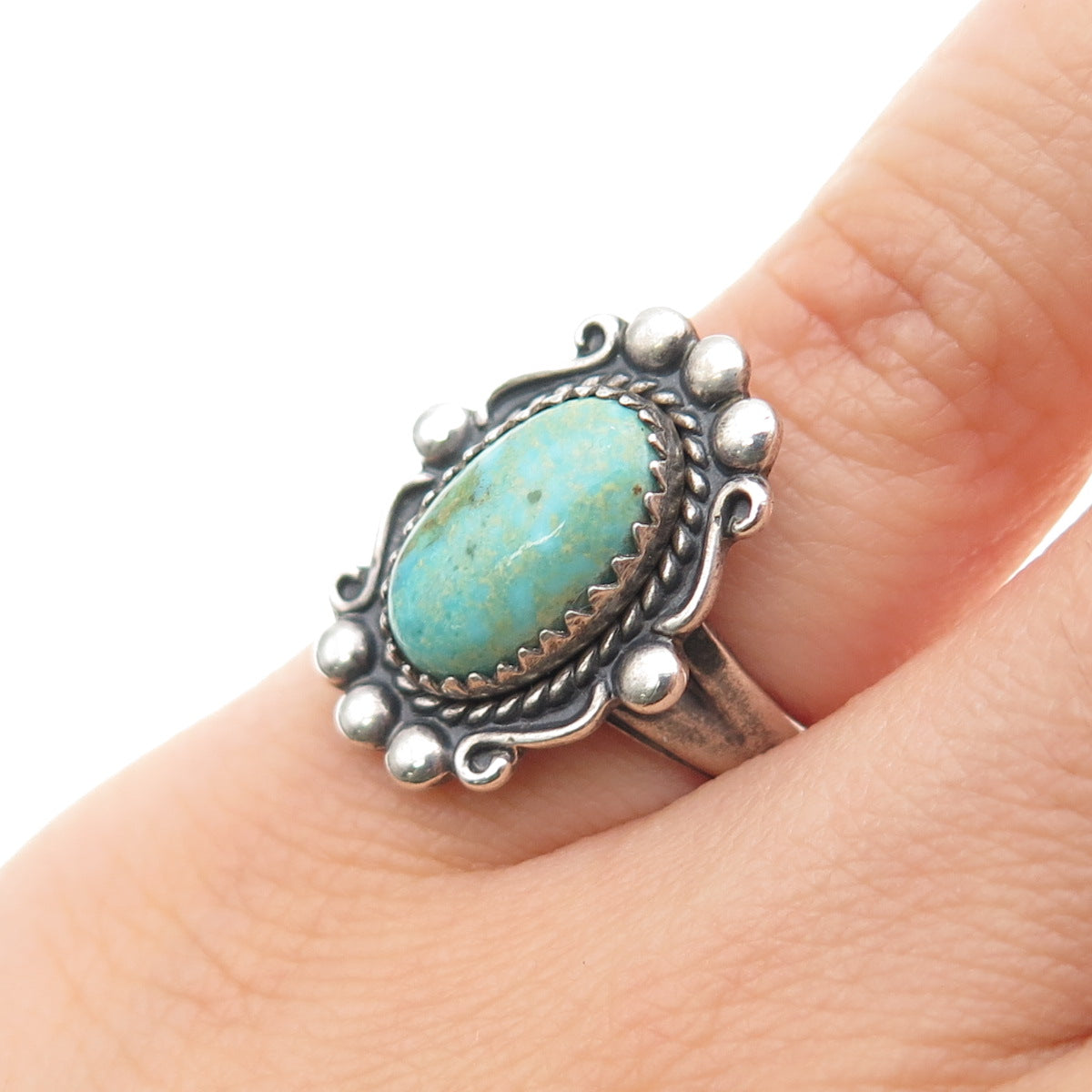 Bell Trading Post Old Pawn Sterling Silver Vintage Turquoise Tribal Ring Size 5