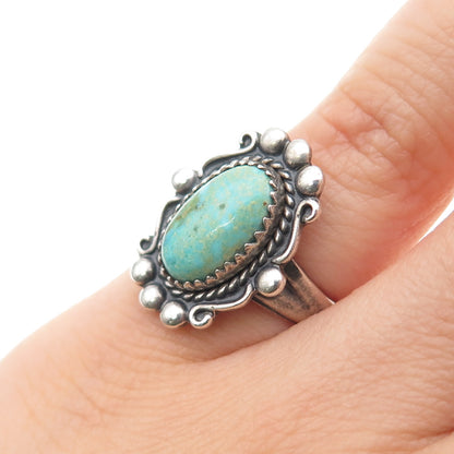 Bell Trading Post Old Pawn Sterling Silver Vintage Turquoise Tribal Ring Size 5