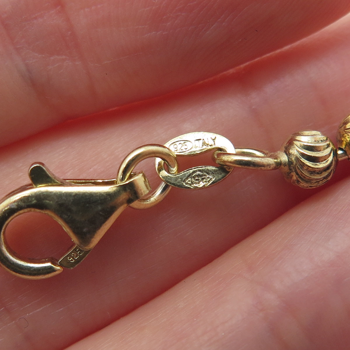 925 Sterling Gold Plated BSI Italy Diamond-Cut Ball Beaded Chain Necklace 24"