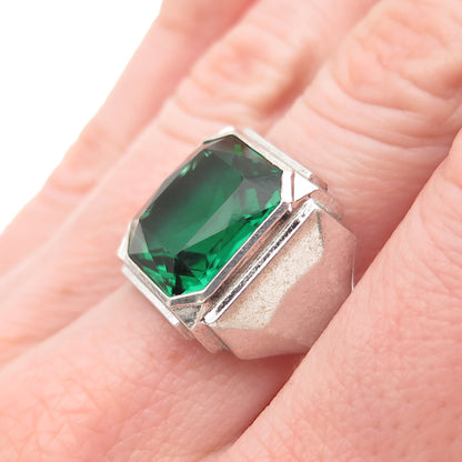 Clark & Coombs 925 Sterling Silver Antique Art Deco Green C Z Ring Size 6