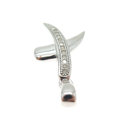 HAN 925 Sterling Silver Real Round-Cut Diamond Letter "X" Modernist Pendant