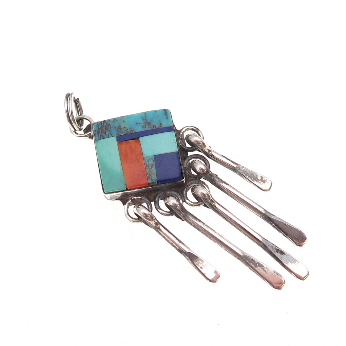 Old Pawn 925 Sterling Silver Vintage Turquoise Lapis Spiny Oyster Shell Pendant