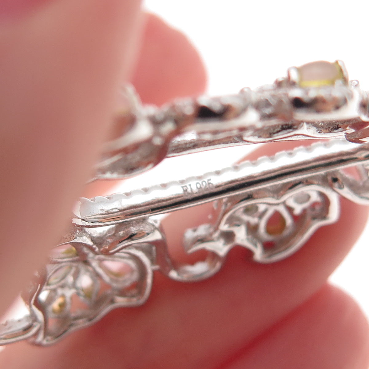 925 Sterling Silver Multi-Color C Z Ornate Teardrop Pendant