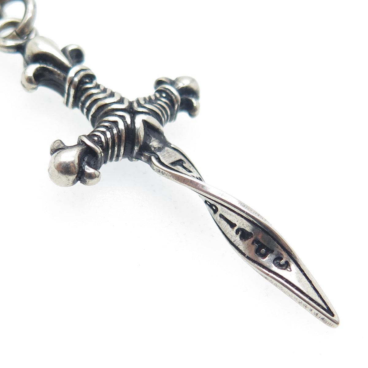 TWISTED BLADE 925 Sterling Silver Vintage Dagger Ball / Bead Chain Necklace 20"