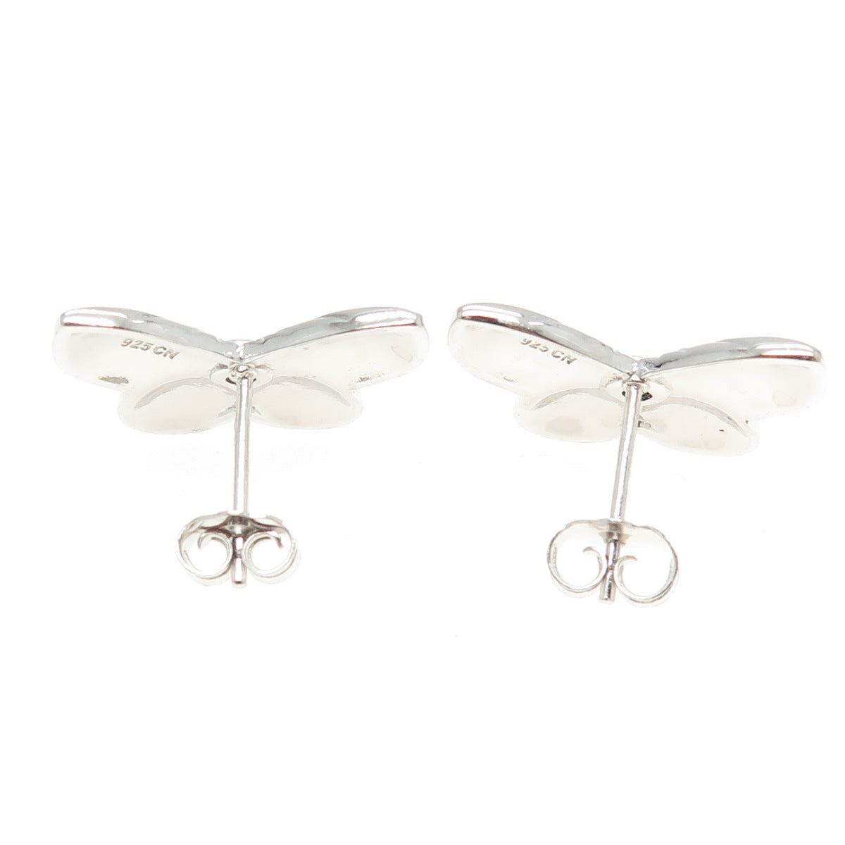 925 Sterling Silver Black C Z Butterfly Ribbed Stud Earrings