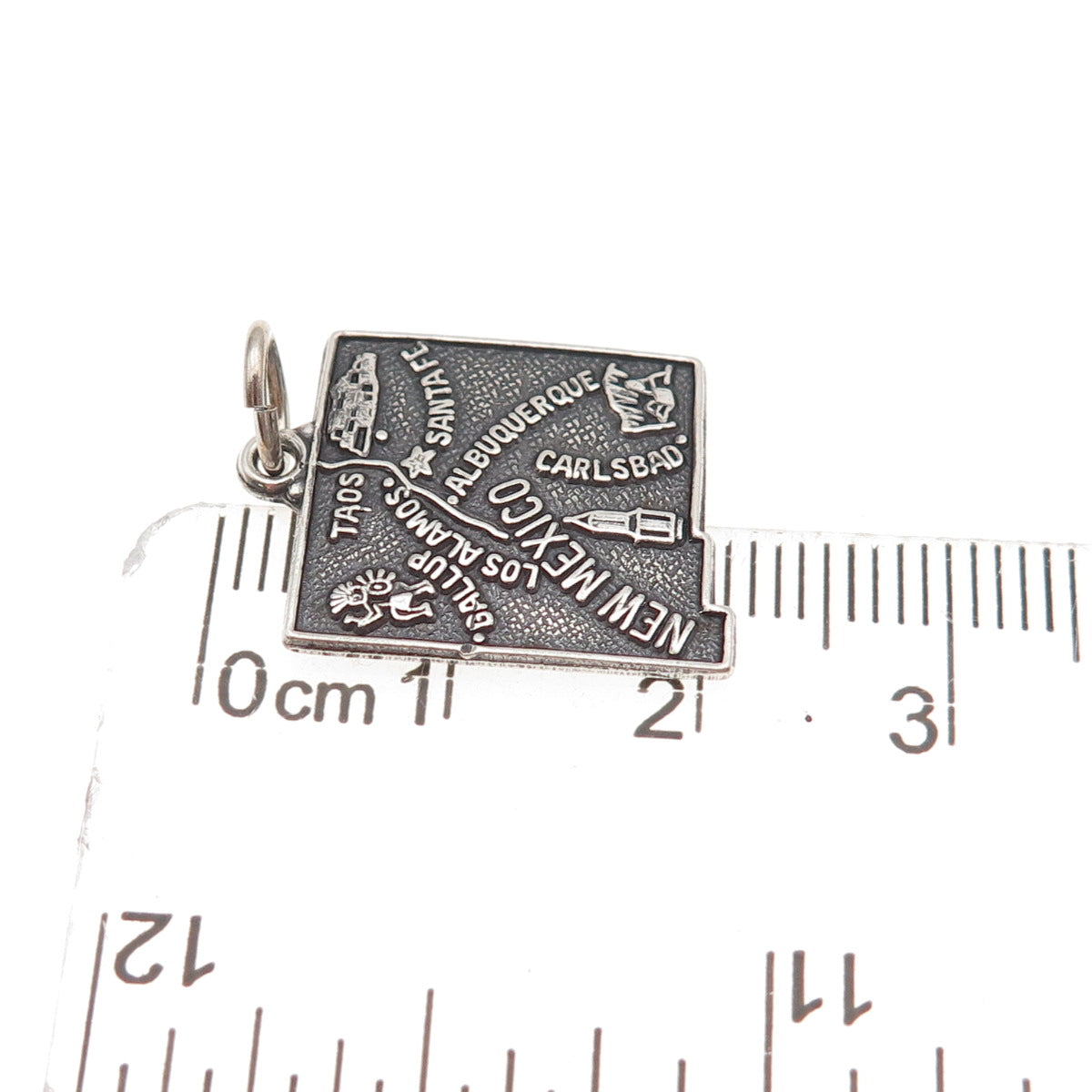925 Sterling Silver Vintage New Mexico State Map Oxidized Mini Charm Pendant