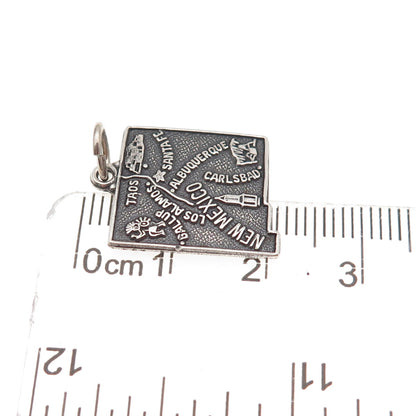 925 Sterling Silver Vintage New Mexico State Map Oxidized Mini Charm Pendant