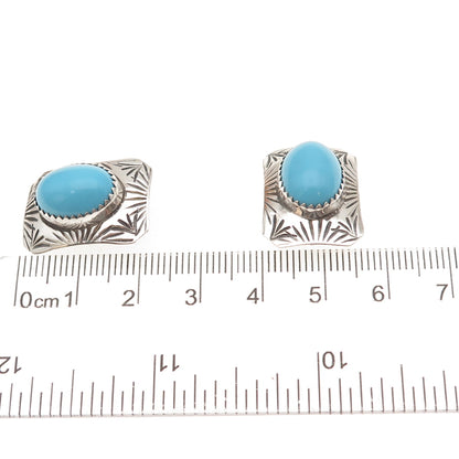 Old Pawn 925 Sterling Silver Vintage CLD Southwestern Turquoise Clip On Earrings
