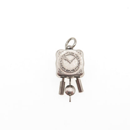 800 Silver Antique Art Deco Pendulum Clock 3D Mini Charm Pendant