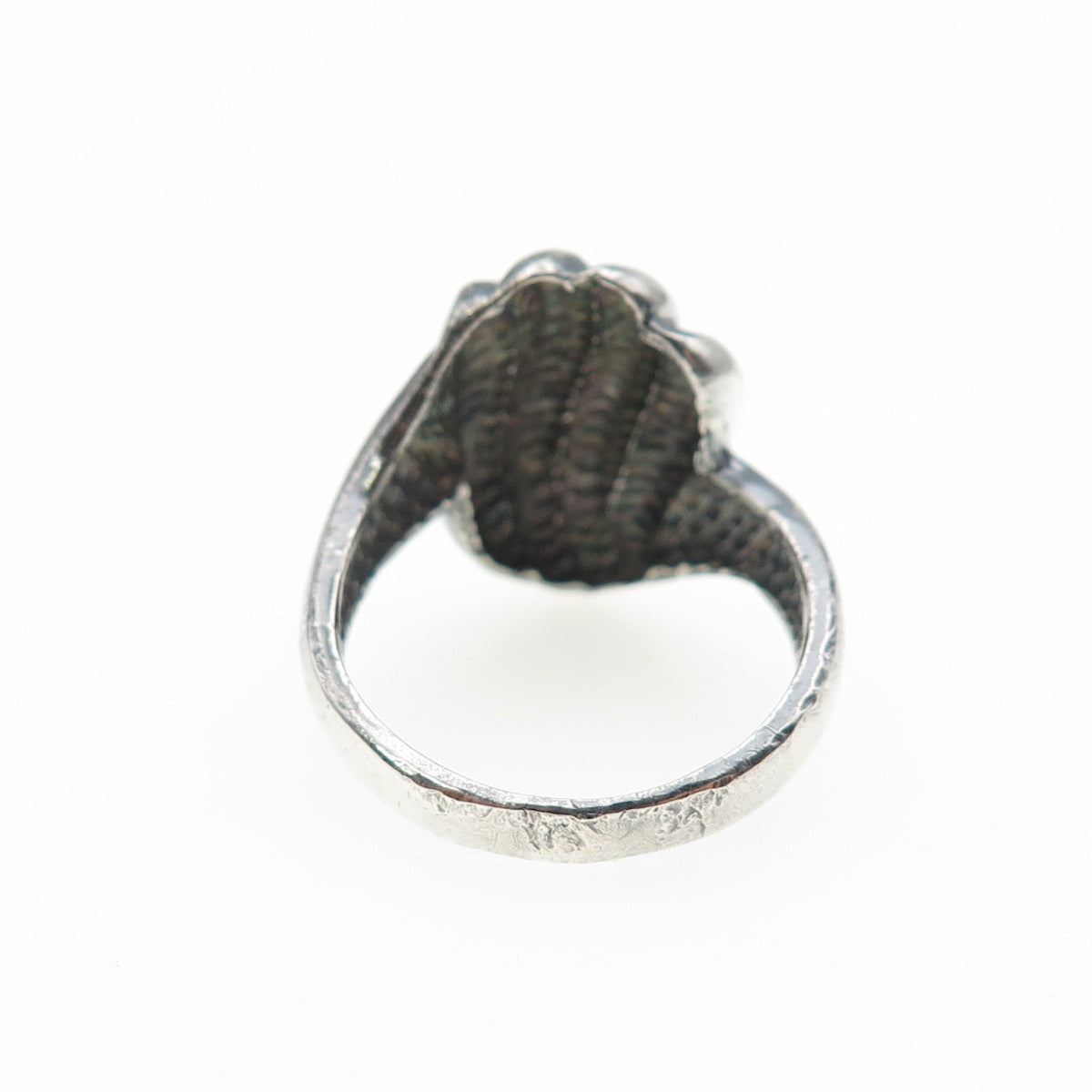 925 Sterling Silver Vintage Modernist Ribbed Oxidized Ring Size 6.75