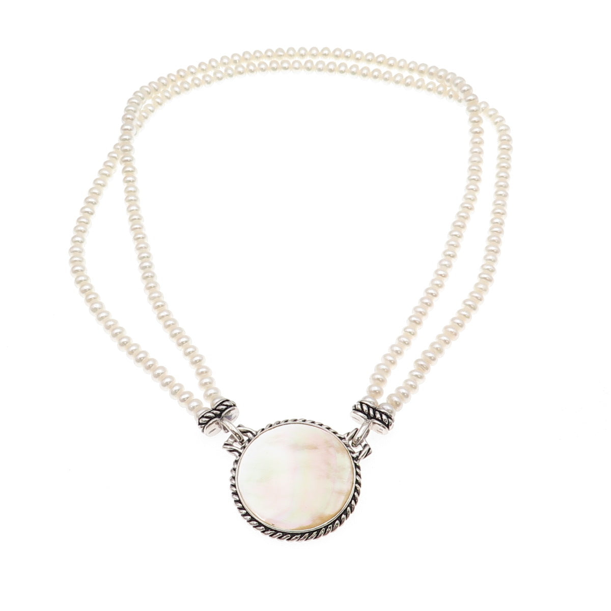 Honora 925 Sterling Silver Vintage Real Pearl & MOP Beaded Necklace 18"
