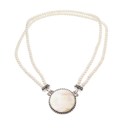 Honora 925 Sterling Silver Vintage Real Pearl & MOP Beaded Necklace 18"