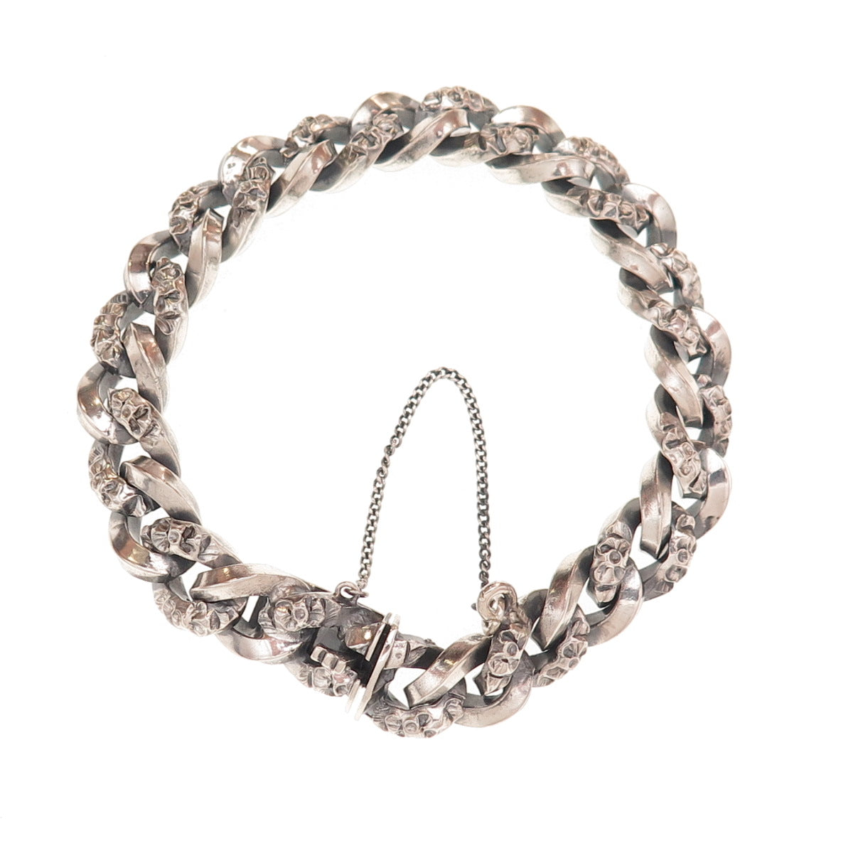 800 Silver Vintage European Curb Link Oxidized Bracelet 7"