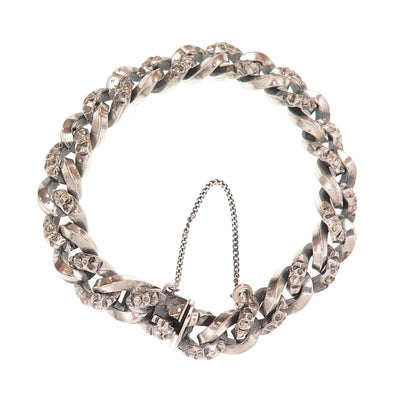 800 Silver Vintage European Curb Link Oxidized Bracelet 7"