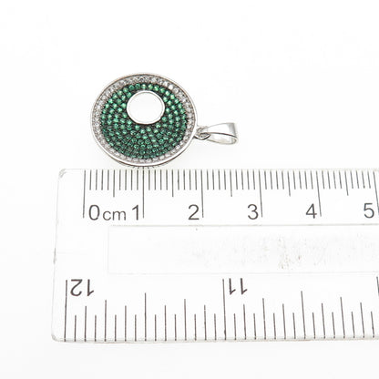 925 Sterling Silver Real Round-Cut Chrome Diopside & C Z Crescent Charm Pendant
