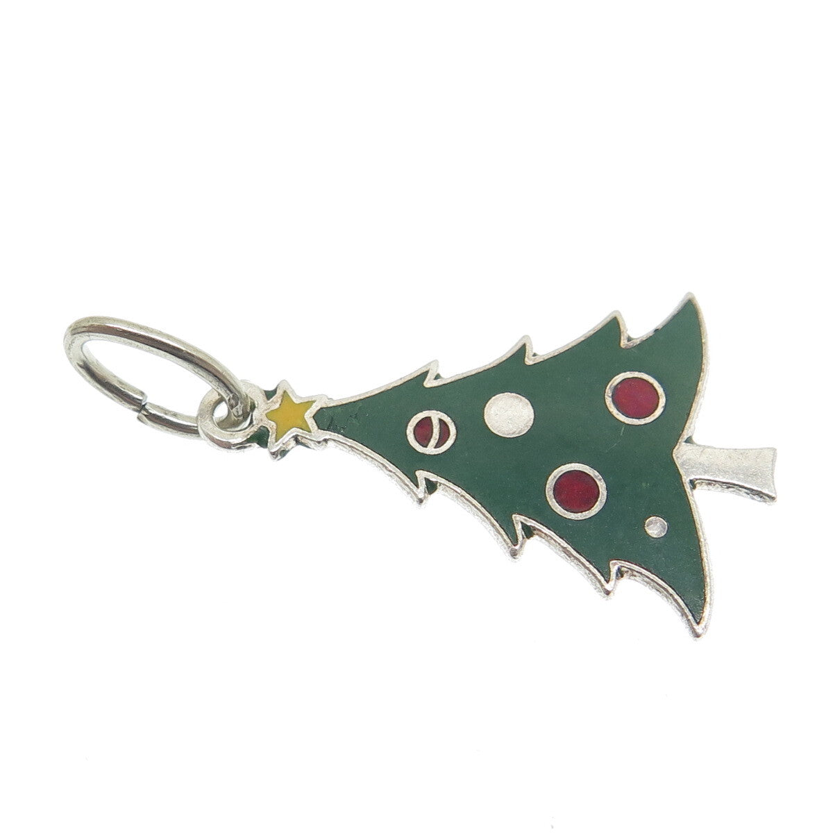 BEAU 925 Sterling Silver Antique Colorful Enamel Christmas Tree Charm Pendant