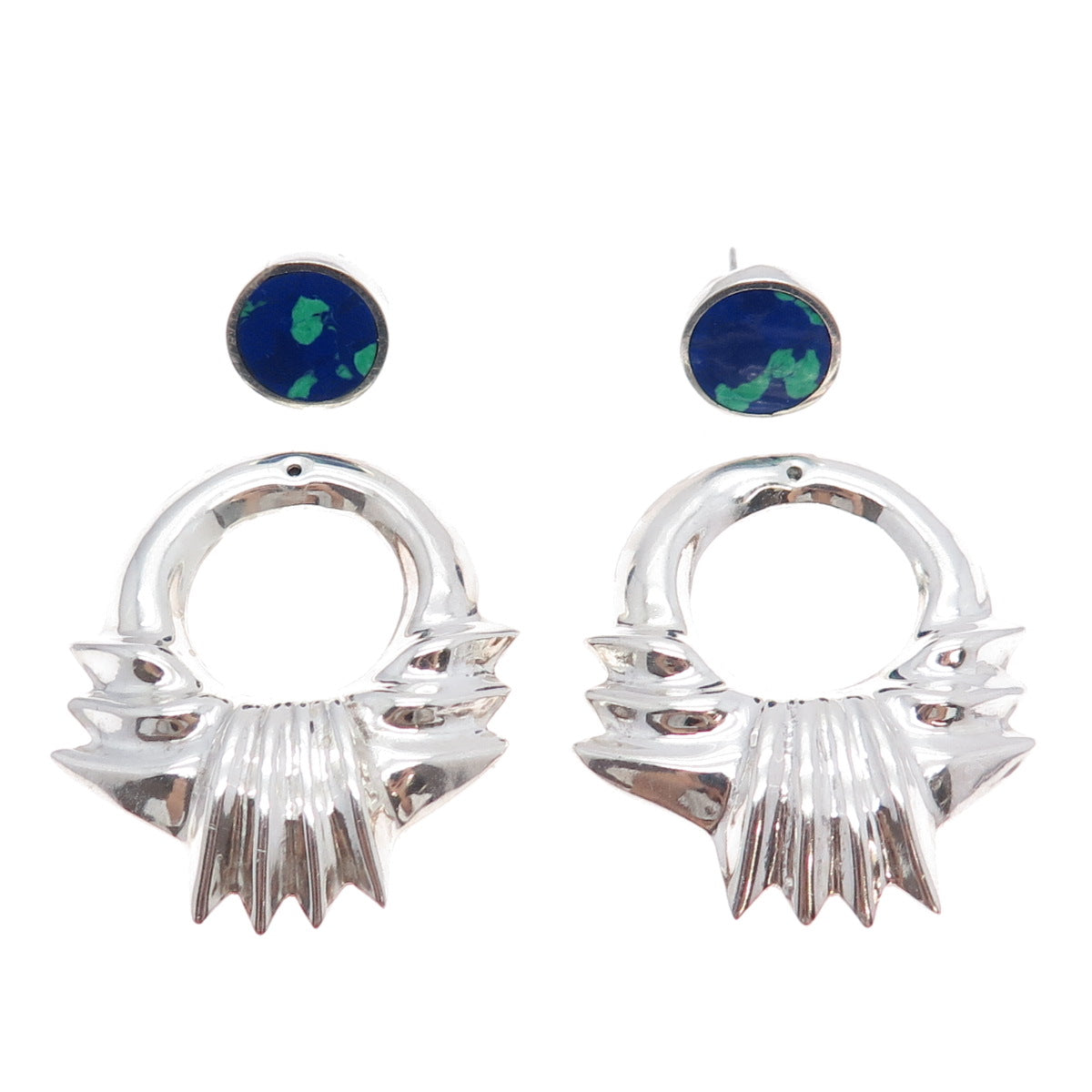 925 Sterling Silver Vintage Mexico Azurite Modernist Interchangeable Earrings
