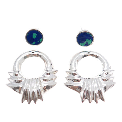 925 Sterling Silver Vintage Mexico Azurite Modernist Interchangeable Earrings