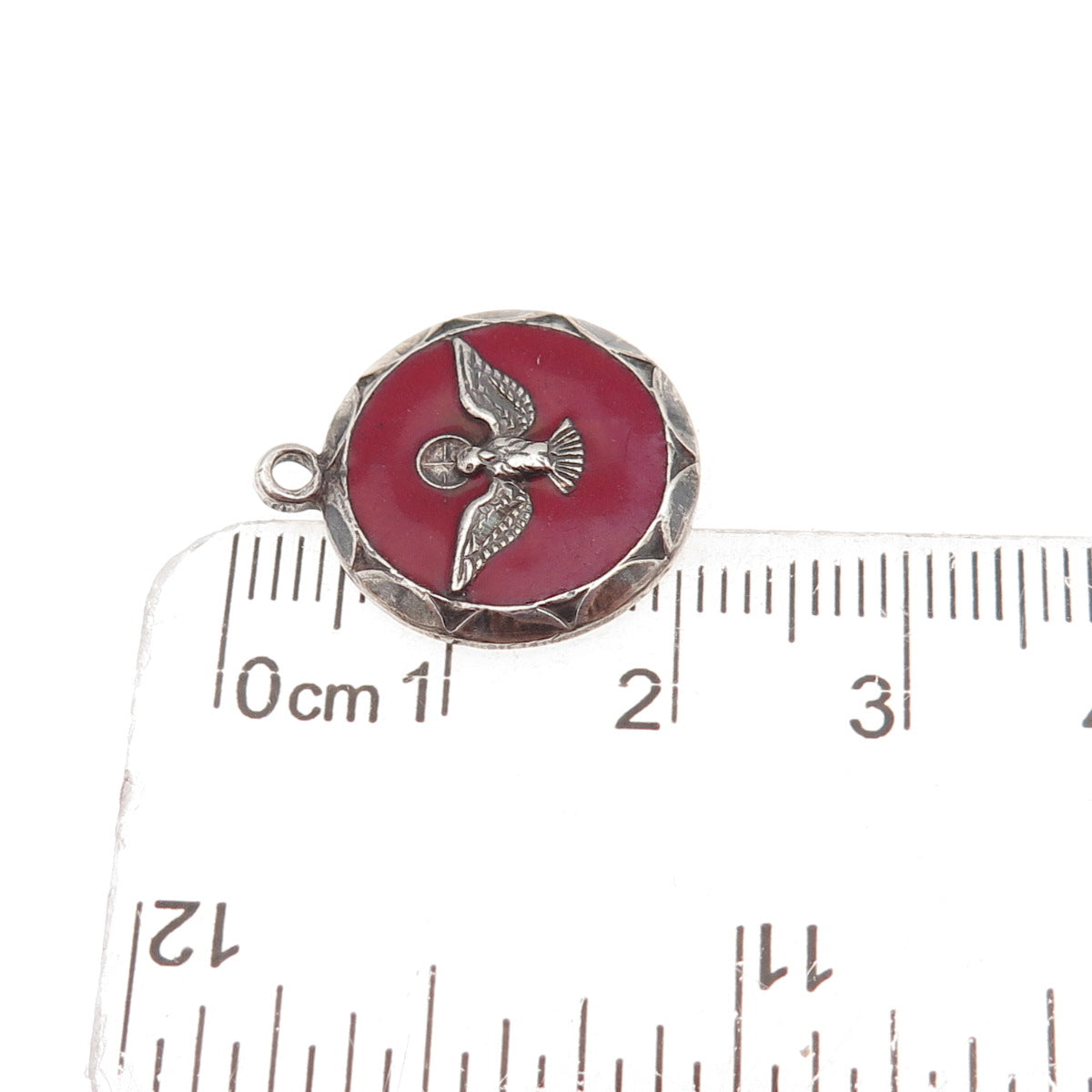 925 Sterling Silver Antique Art Deco Enamel Holy Spirit Oxidized Charm Pendant