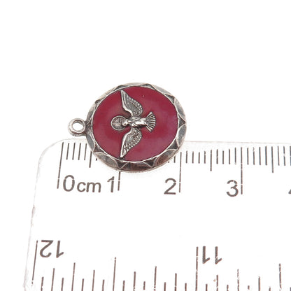 925 Sterling Silver Antique Art Deco Enamel Holy Spirit Oxidized Charm Pendant