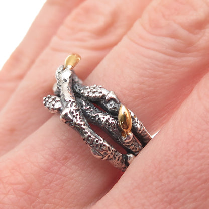 Stephen Dweck 925 Sterling Silver 2-Tone Real Diamond Botanical Ring Size 9.25