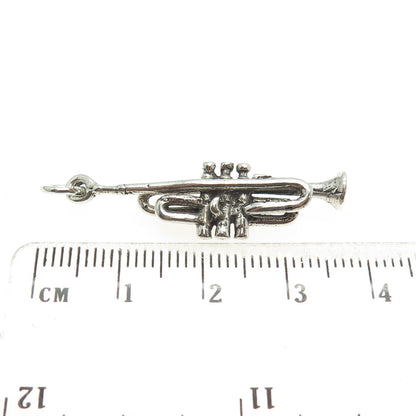 925 Sterling Silver Vintage Trumpet Musical Instrument 3D Pendant