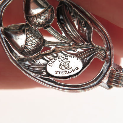 Danecraft 925 Sterling Silver Antique Art Deco Acorn Oxidized Bracelet 7.5"