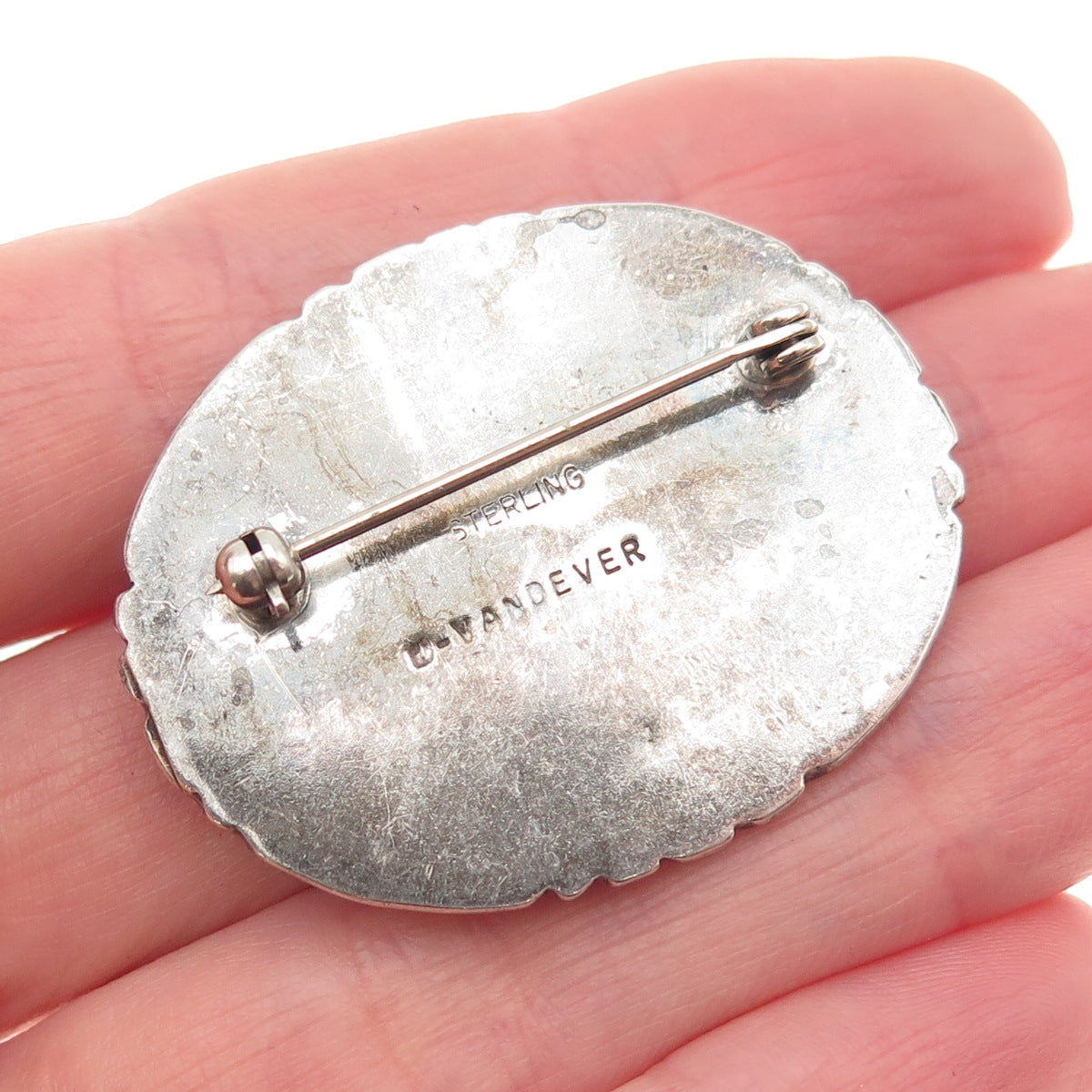 U-VANDEVER Old Pawn Sterling Silver Vintage Southwestern MOP Tribal Pin Brooch