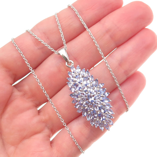 D'Joy 925 Sterling Silver Real Marquise-Cut Tanzanite Cable Chain Necklace 20"