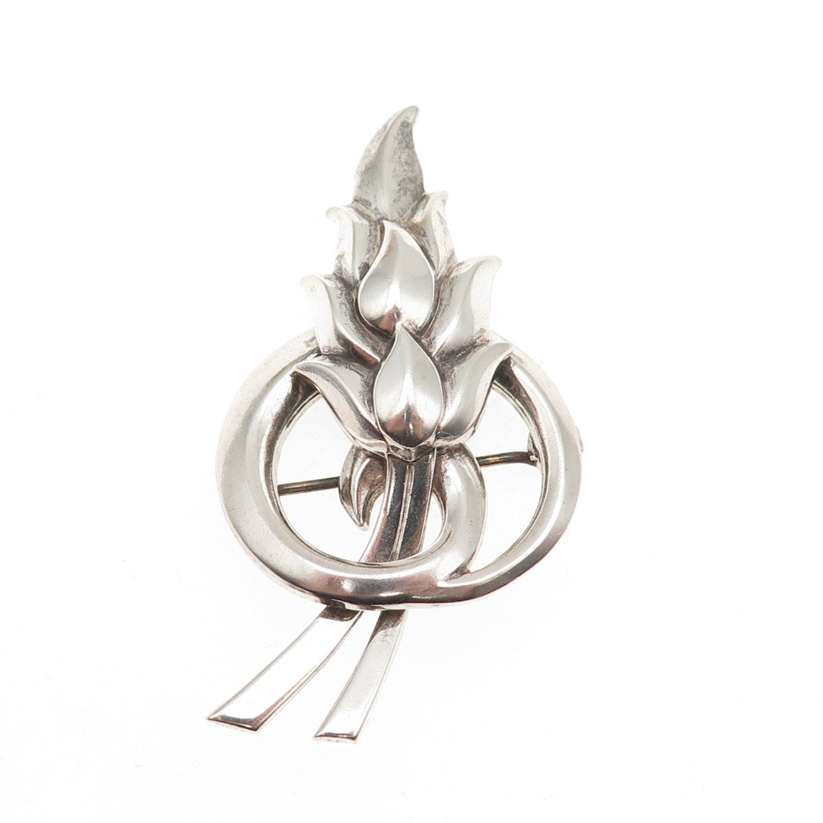 Silverman Brothers Sterling Silver Antique Art Deco Floral Oxidized Pin Brooch