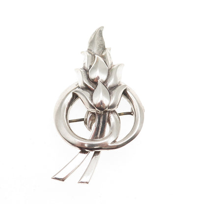Silverman Brothers Sterling Silver Antique Art Deco Floral Oxidized Pin Brooch