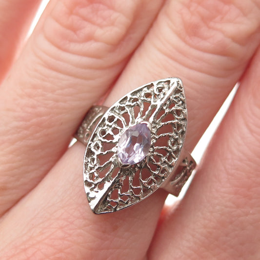 925 Sterling Silver Vintage Real Amethyst Ornate Ring Size 6.75