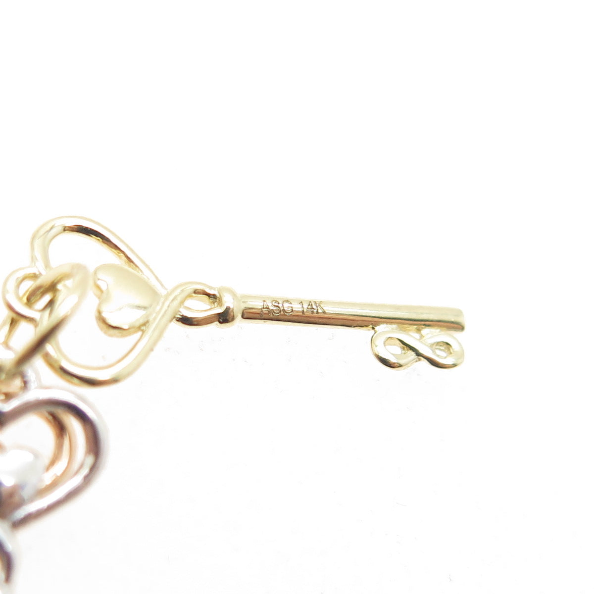 14K Yellow Rose & White Gold Heart Key Minimalist Multi-Charm Pendant