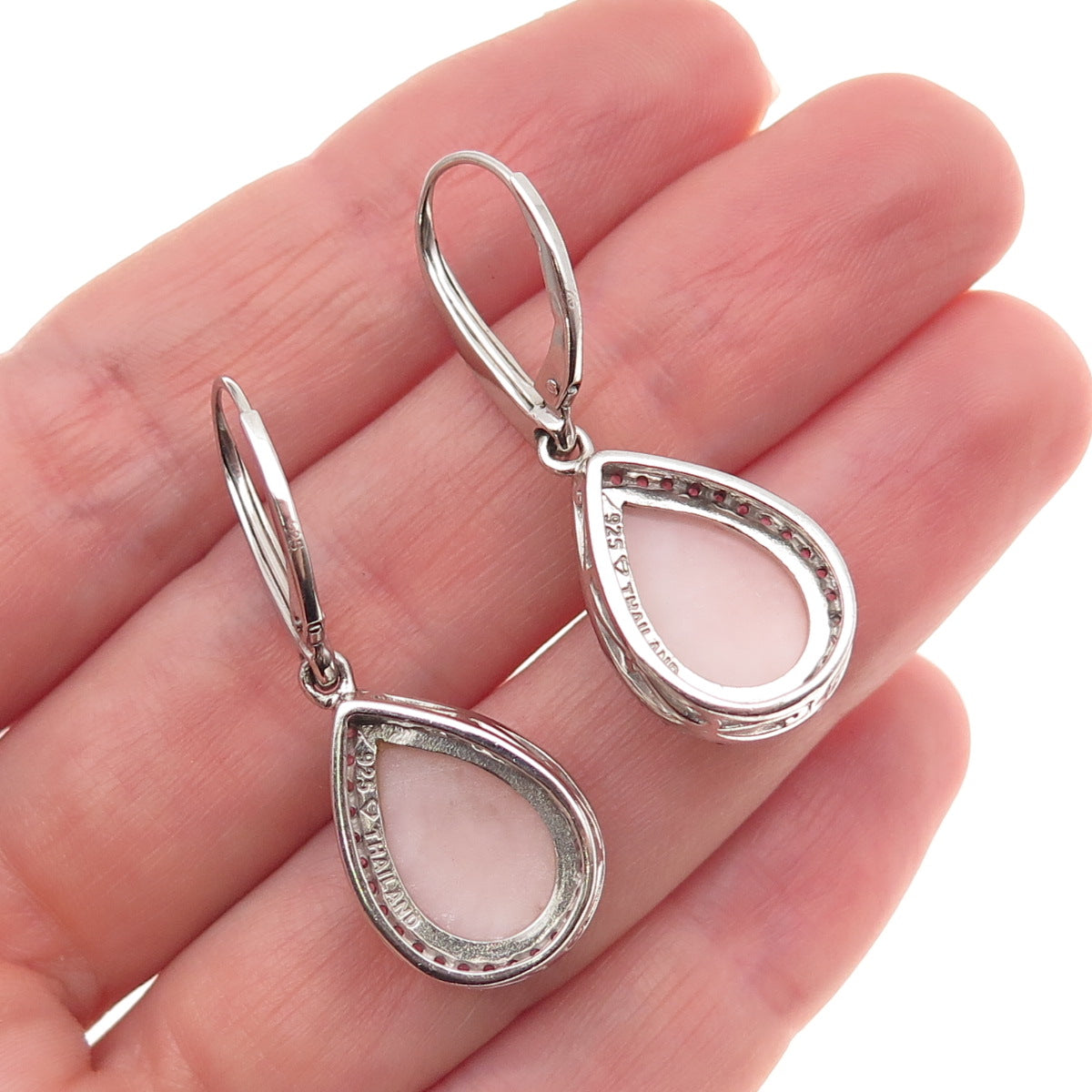 925 Sterling Silver Real Rose Quartz & Amethyst Teardrop Dangle Earrings