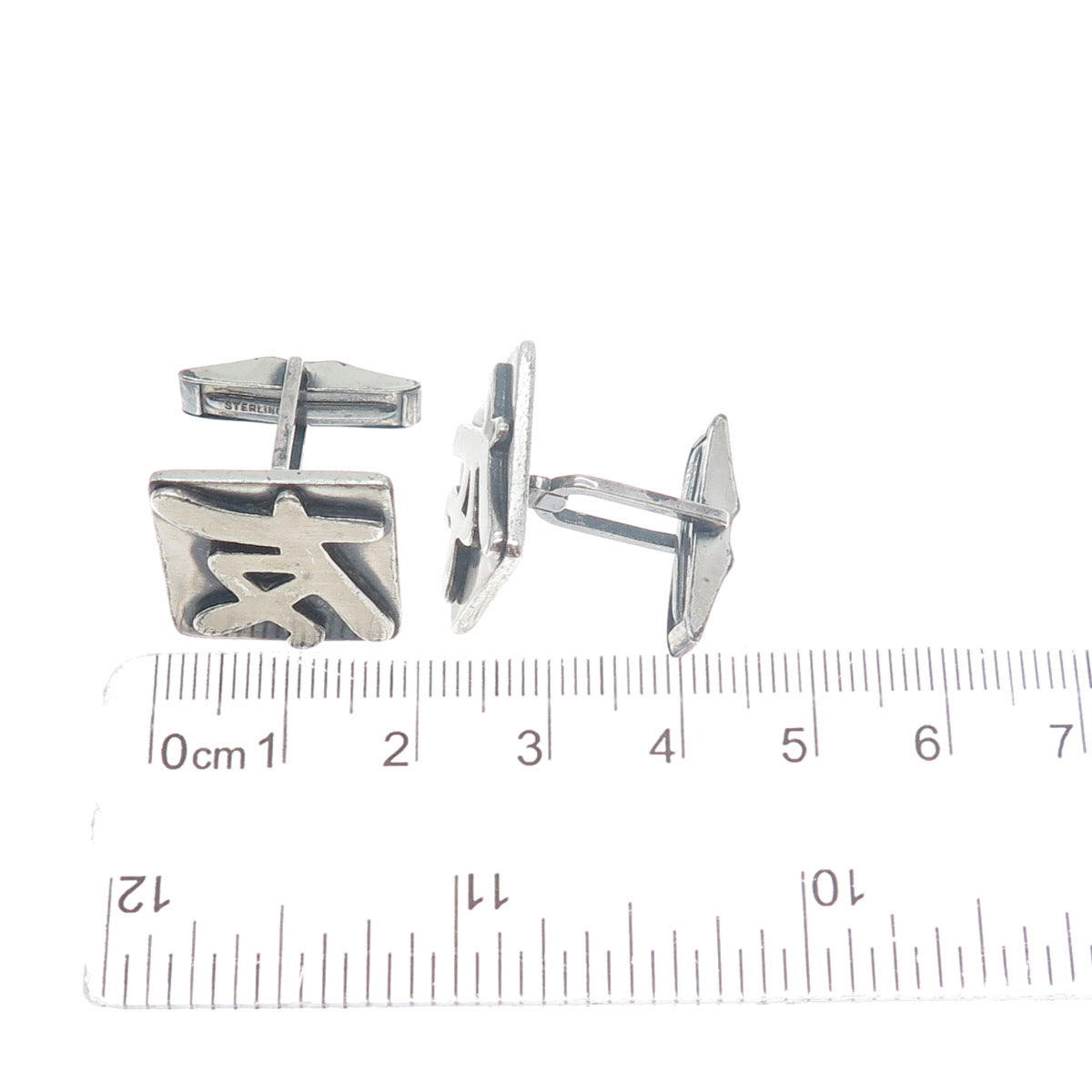 ORB Otto R Bade 925 Sterling Silver Vintage Chinese Character Oxidized Cufflinks