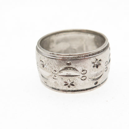 Uncas 925 Sterling Silver Antique Art Deco Floral Wide Band Ring Size 5.25