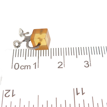 925 Sterling Silver Antique Art Deco Real Amber Sugar Tongs 3D Mini Pendant