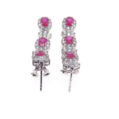 925 Sterling Silver Lab-Created Ruby & C Z Dangle Earrings
